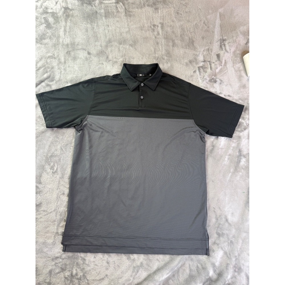 Foot Joy Golf Polo Mens L Black Striped Colorblock Embroidered Footjoy Men FJ